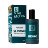 Duke Cannon Seawolf bottle with driftwood scent notes for subtle daily freshness.