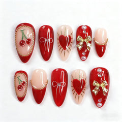 Dulyork Valentines press-on nails almond medium full set for a complete manicure