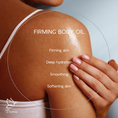 Dumie Body Firming Oil application on arm demonstrating quick absorption