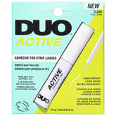 DUO Active Clear Lash Glue with brush-on tip for secure, long-wear lashes.