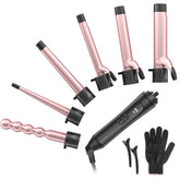 Duomishu 6-in-1 curling iron with six interchangeable barrels for versatile styling.