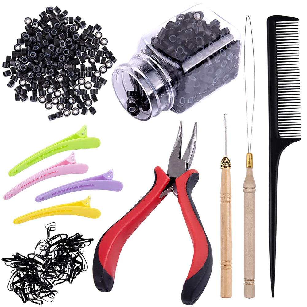 Duufin black micro ring beads (500 pcs) ideal for discreet dark-hair extensions.