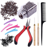 Duufin hair extensions kit with brown micro ring beads for DIY styling