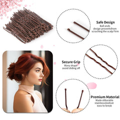 Dysalic U-shaped hair pins inserted in hair demonstrating secure grip during movement.