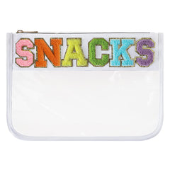 DYSHAYEN chenille letter clear pouch close-up with bright patches