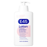 Loción hidratante E45 para piel seca, hidratación profunda y duradera.