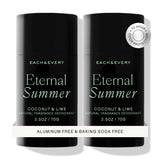 Each & Every aluminum-free deodorant pack in coconut-lime offers all-day freshness.