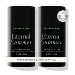 Each & Every aluminum-free deodorant pack in coconut-lime offers all-day freshness.