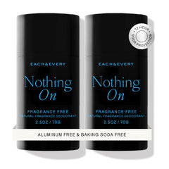Each & Every aluminum-free deodorant unscented bottle for all-day freshness on sensitive skin.