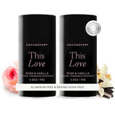 Each & Every Rose & Vanilla deodorant pack showing vegan, aluminum-free protection for sensitive skin.