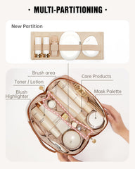 EACHY Travel Makeup Bag with divider for organized brushes and skincare