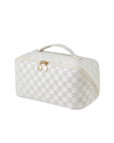 Eachy travel makeup bag large, open flat design for quick cosmetic access.