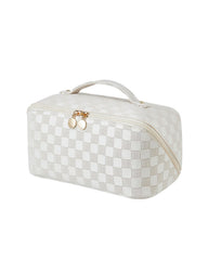 Eachy travel makeup bag large, open flat design for quick cosmetic access.