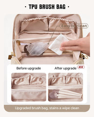 Eachy waterproof PU leather exterior shields contents from spills during travel.