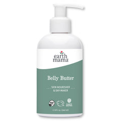 Earth Mama Belly Butter envase con tapa, hidratación segura para embarazo.