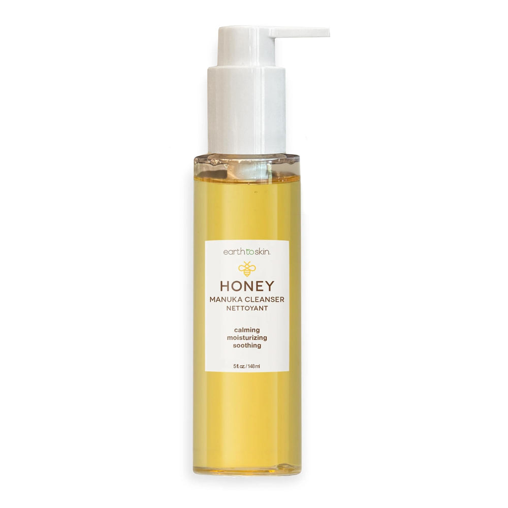 Earth To Skin Manuka Honey limpiador facial, botella visible, limpieza suave para piel sensible