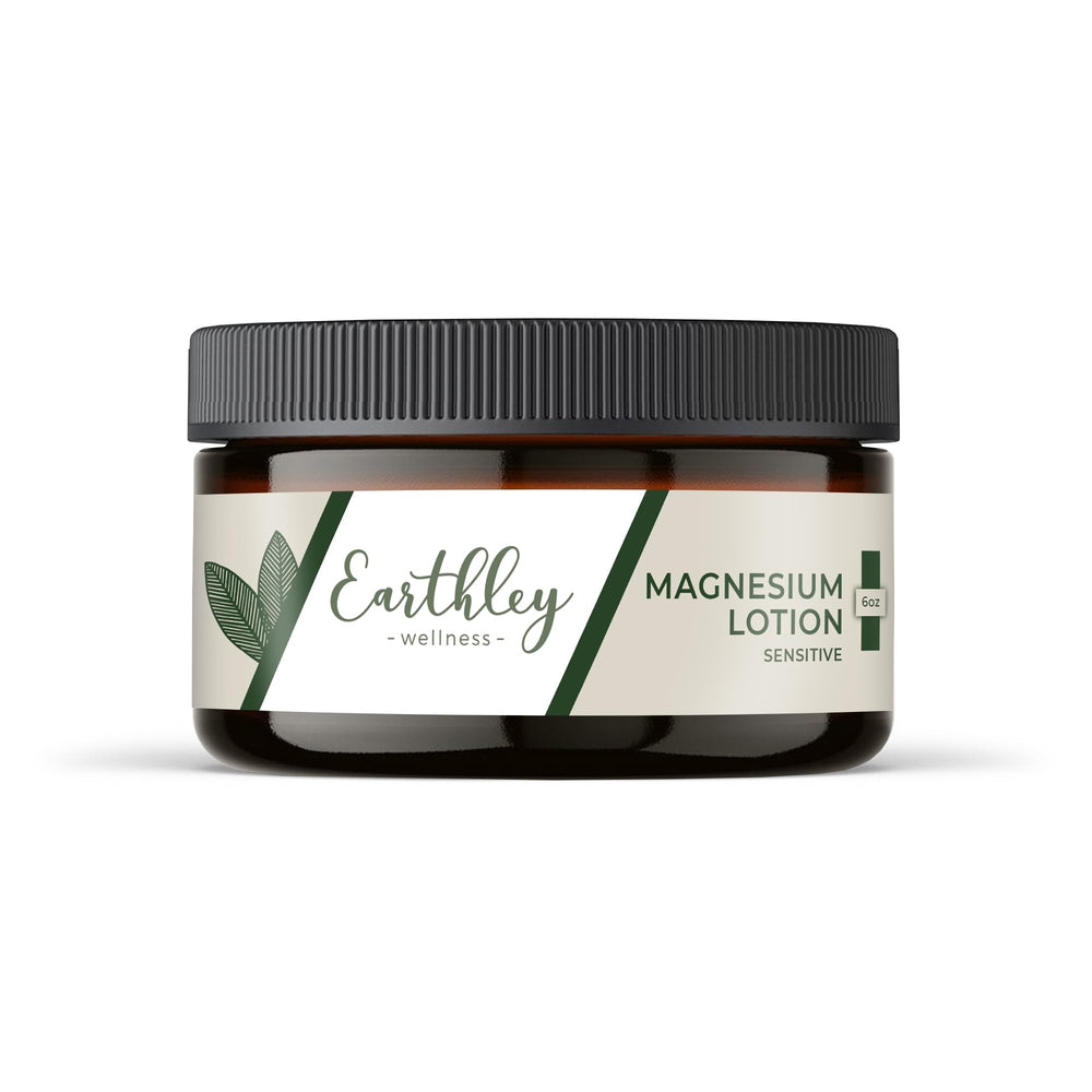 Earthley Magnesium Lotion bottle shown for a calming nightly routine.