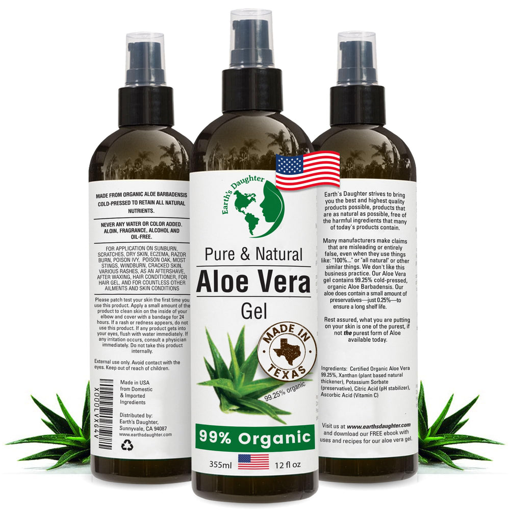 Earth's Daughter Aloe: botella vertiendo gel para hidratación rápida de la piel