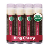 Earth's Daughter Cherry Lip Balm 4-pack on display for travel and daily use.