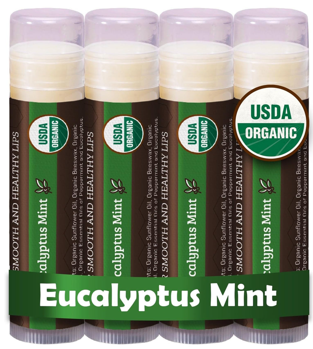 Earth's Daughter USDA Organic Lip Balm Eucalyptus Mint pack shot for daily hydration.