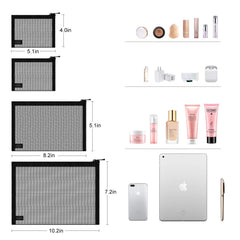 EASYFUN Mesh Pouch zipper closure close-up for secure cosmetic storage.