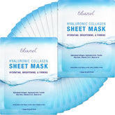Ebanel 20-pack collagen mask with hyaluronic acid packaging close-up showing hydration-boosting benefits