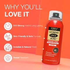 Aplicación rápida con EBIN NEW YORK Wonder Lace Bond Spray para fijación rápida