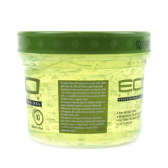 Close-up of ECCO Eco Styler Olive Oil Gel texture for smooth hold