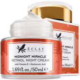 Eclat Skincare Retinol Night Cream bottle close-up highlighting hydration benefits