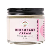 Eco Roots desodorante crema geranio rosa frasco: aroma suave y frescura duradera.