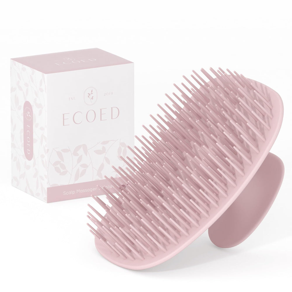 Ecoed scalp massager brush with pink handle for gentle exfoliation