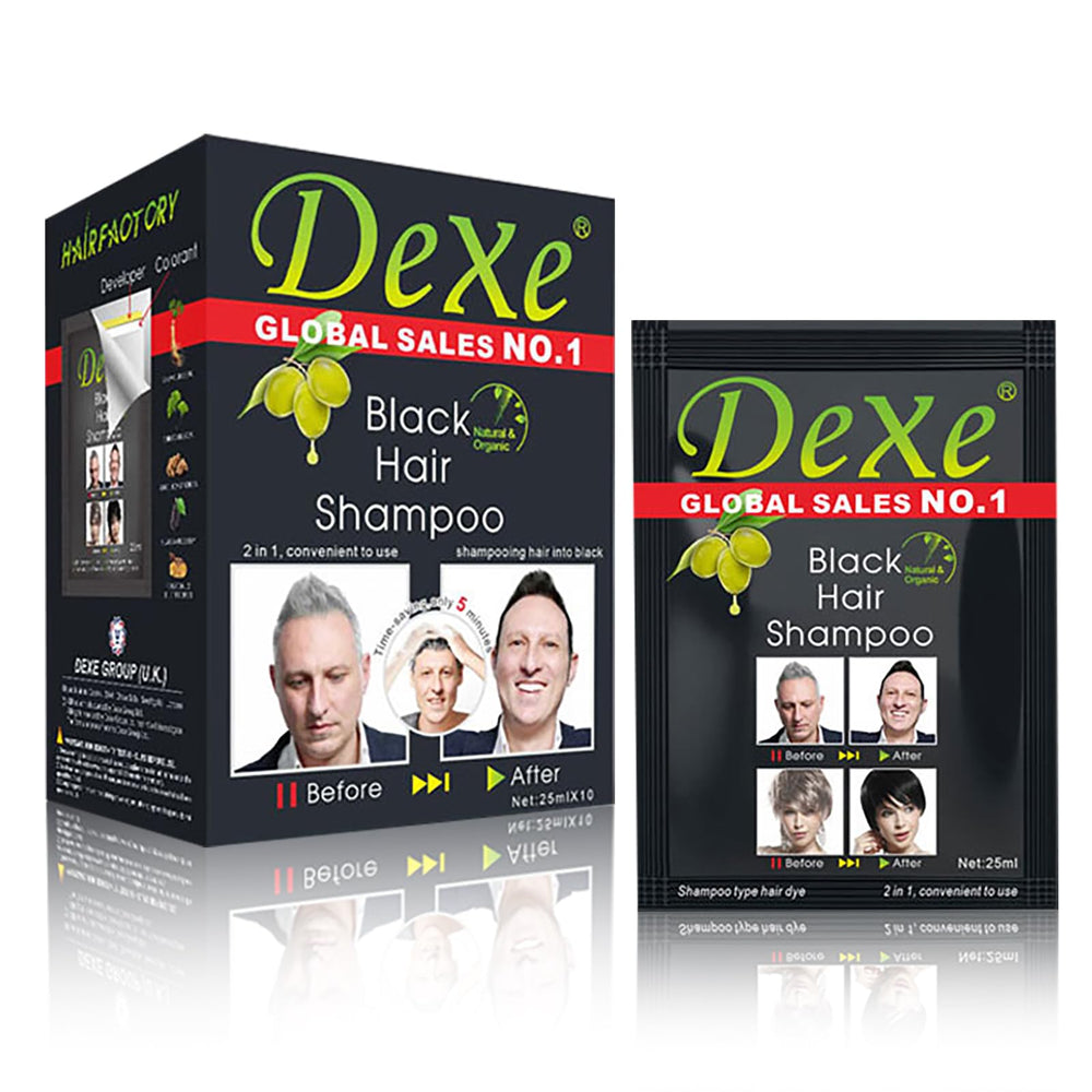 ECOFAN Dexe instant hair dye shampoo pack with gloves for easy at-home color.