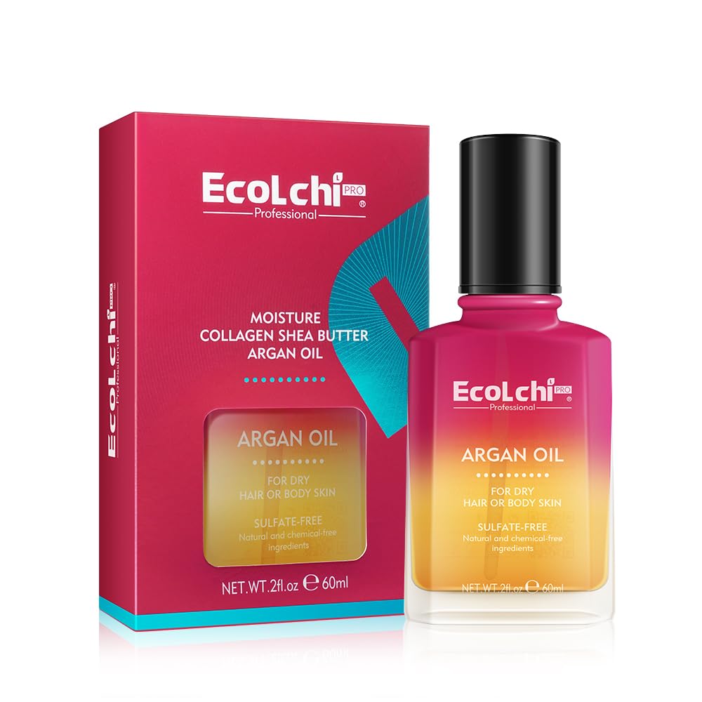 ECOLCHIPRO Aceite de Argán para cabello: botella visible y brillo suave.