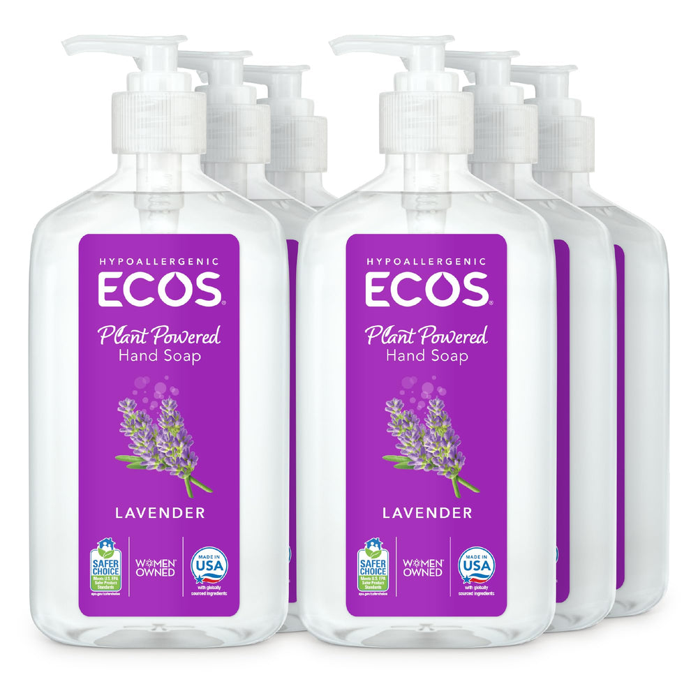 ECOS hypoallergenic hand soap lavender bottle, gentle on sensitive skin.