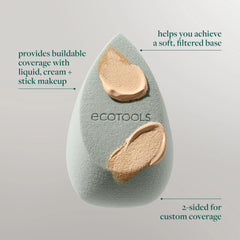 EcoTools Blurring Blender sponge shown damp for smooth foundation blending.