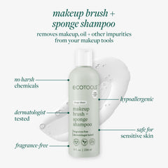 Brush cleaning action with foam removes makeup and oils from bristles.