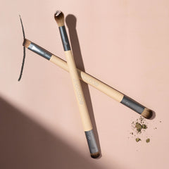 EcoTools Enhancing Eye Brush Set bamboo handle close-up highlighting sustainable materials.