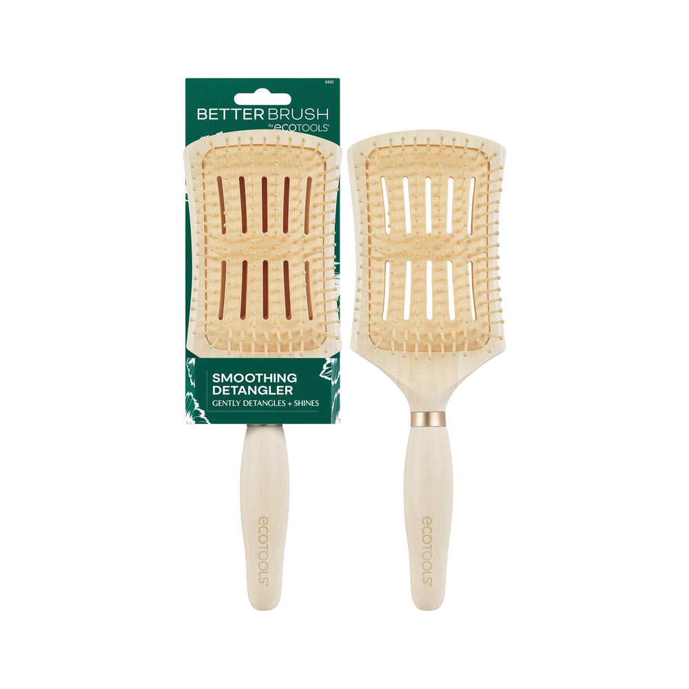 EcoTools Smoothing Detangler front view for gentle detangling on wet or dry hair.