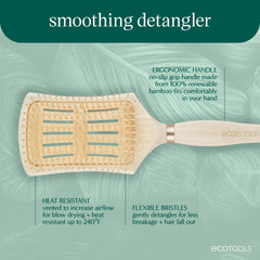 EcoTools Smoothing Detangler side view showing ergonomic bamboo handle for comfortable styling.