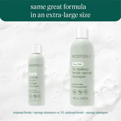EcoTools XL bottle close-up shows vegan, cruelty-free cleansing for brushes and sponges.