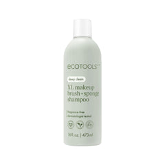 EcoTools XL Makeup Brush + Sponge Shampoo packaging highlights fragrance-free formula for sensitive skin use.