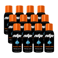 Edge sensitive aloe shaving gel 12-pack showcased for a soothing shave on sensitive skin.