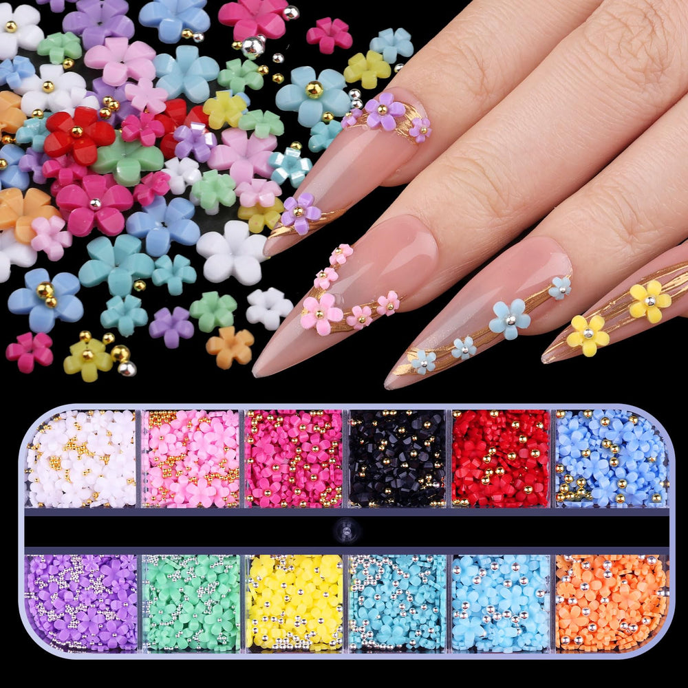 edittime flores 3d para uñas, adorno floral con profundidad y brillo.