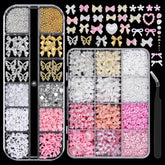 EditTime lazos rosa y blanco tridimensionales para uñas con toque femenino.