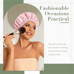Gorro de ducha impermeable Edoneery en rosa-beige, protege el cabello durante la ducha.