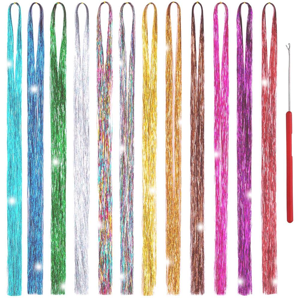 Edoneery Hair Tinsel 12 colors 48 inches adds festival sparkle to any style