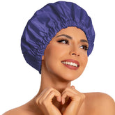 Edoneery reusable shower cap closeup shows waterproof fabric keeping hair dry and frizz-free.
