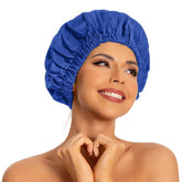 Edoneery reusable shower cap, front view, waterproof design keeps long hair protected.