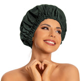 Edoneery shower cap worn on head shows a large waterproof bonnet protecting long hair
