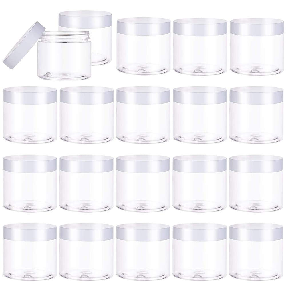 Eerrhhaq 2oz jars with white lids for cosmetics storage and easy access.